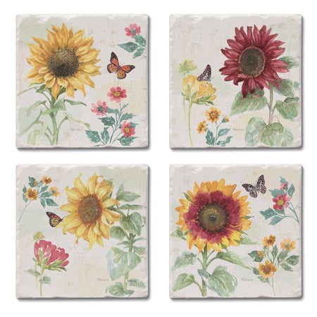 Sunflower Splendor – Tumbled Tile Assorted Coaster 4 PK - Shelburne Country Store