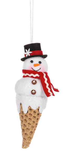 Ice Cream Snowman Stuffed Ornament - Black Hat - Shelburne Country Store