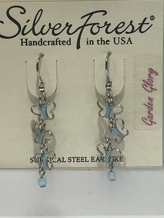 Silver and Baby Blue Butterfly Trio Dangle Earrings