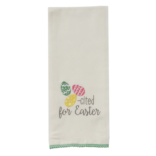 Egg-Cited For Easter Embroidery Dishtowel