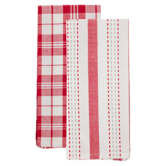 Red Stripe & Plaid Tea Towel s/2 - Shelburne Country Store