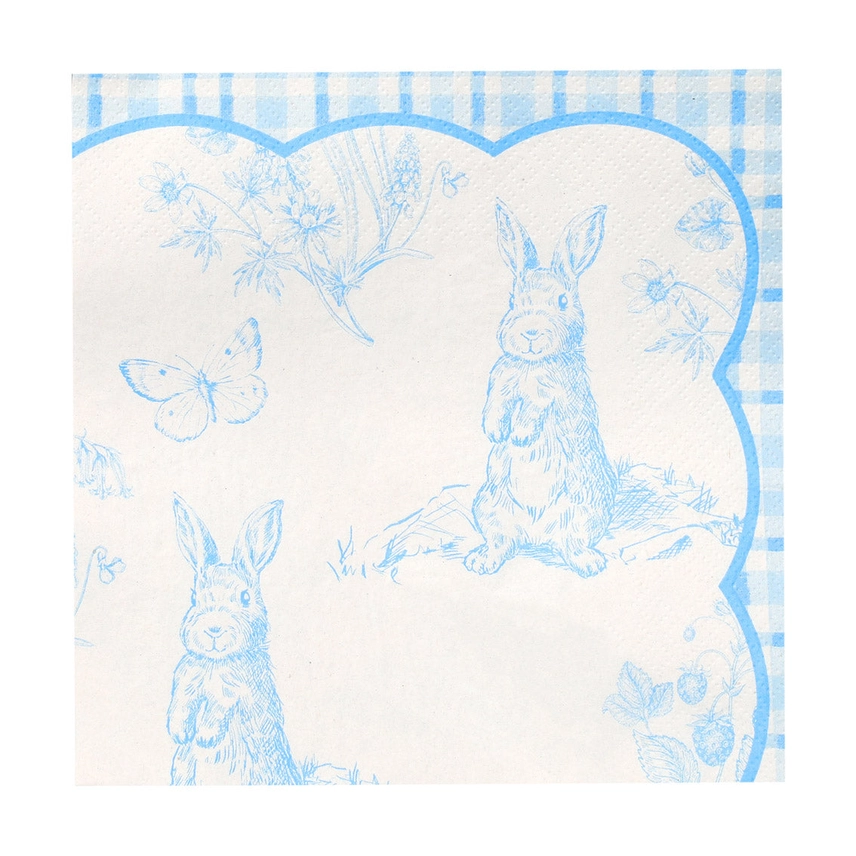 Bunny Blue & White Paper Lunch Napkins - 20pk