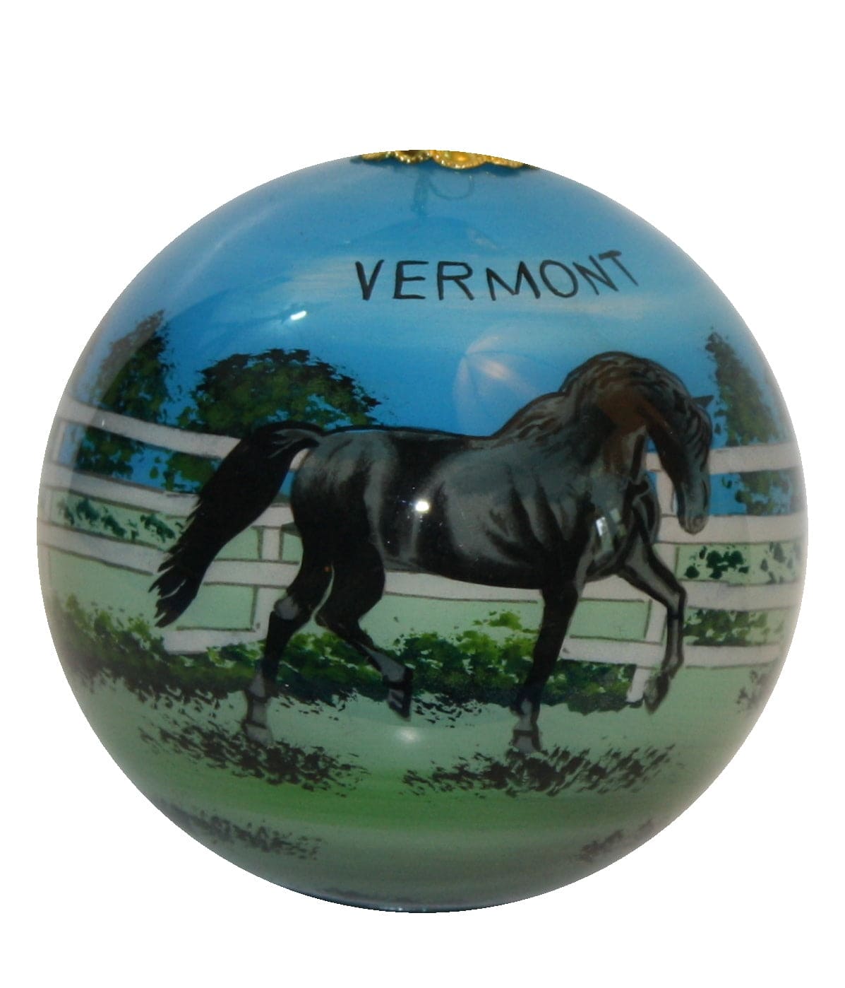 Hand Painted Glass Globe Ornament - Vermont Morgan Horse - Shelburne Country Store