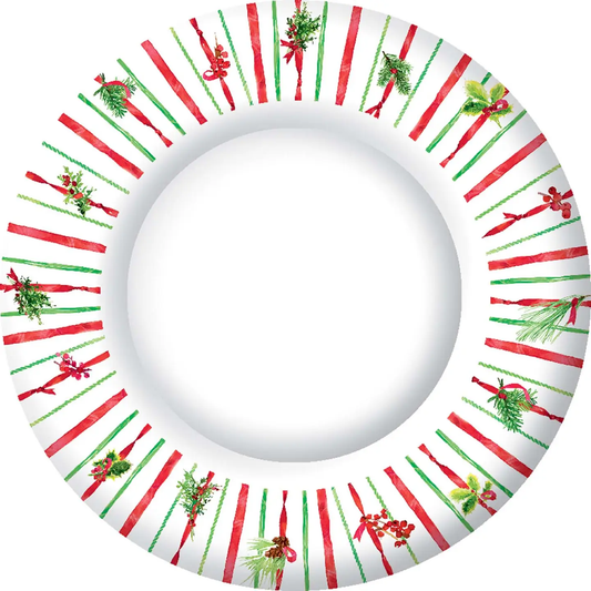 Classic Round Linen Paper Dinner Plates - Ribbon Stripe 10.5" - Shelburne Country Store