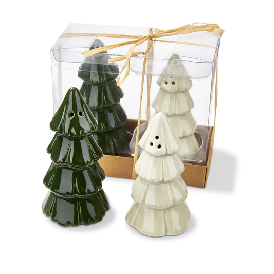 Christmas Tree Salt & Pepper Set - White / Green - Shelburne Country Store