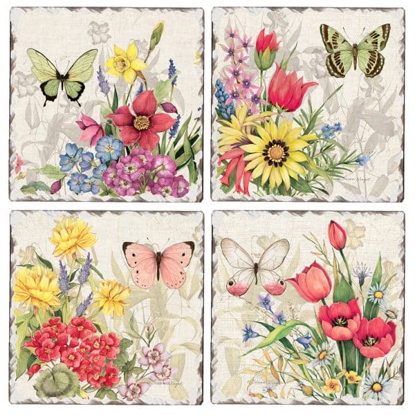 Botanical Florals – Tumbled Tile Assorted Coaster 4 PK - Shelburne Country Store