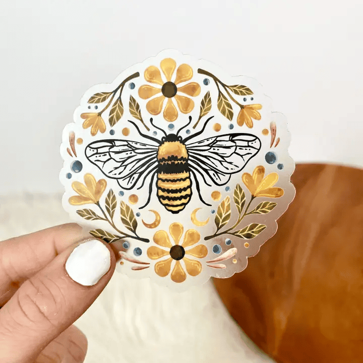 Flowers and Bee Clear Sticker - Shelburne Country Store