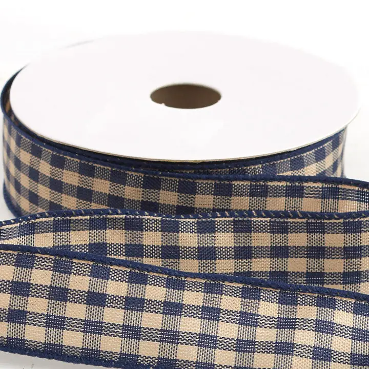 Gingham Check Wired Ribbon - Navy 1 in., 10 yrd Roll