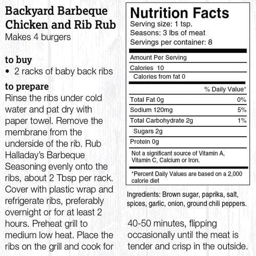 Halladay's Backyard BBQ Rub For Chicken and Ribs - Shelburne Country Store