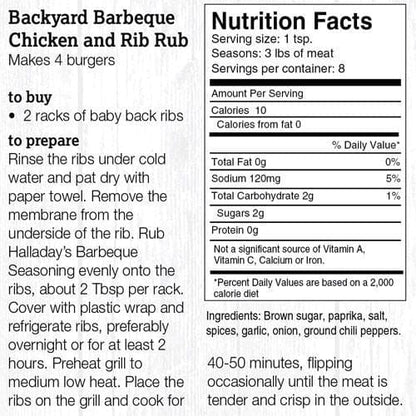Halladay's Backyard BBQ Rub For Chicken and Ribs - Shelburne Country Store