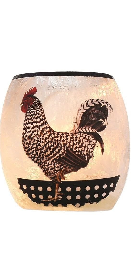 3 Inch Lighted Glass Vase - Black and White Rooster - - Shelburne Country Store