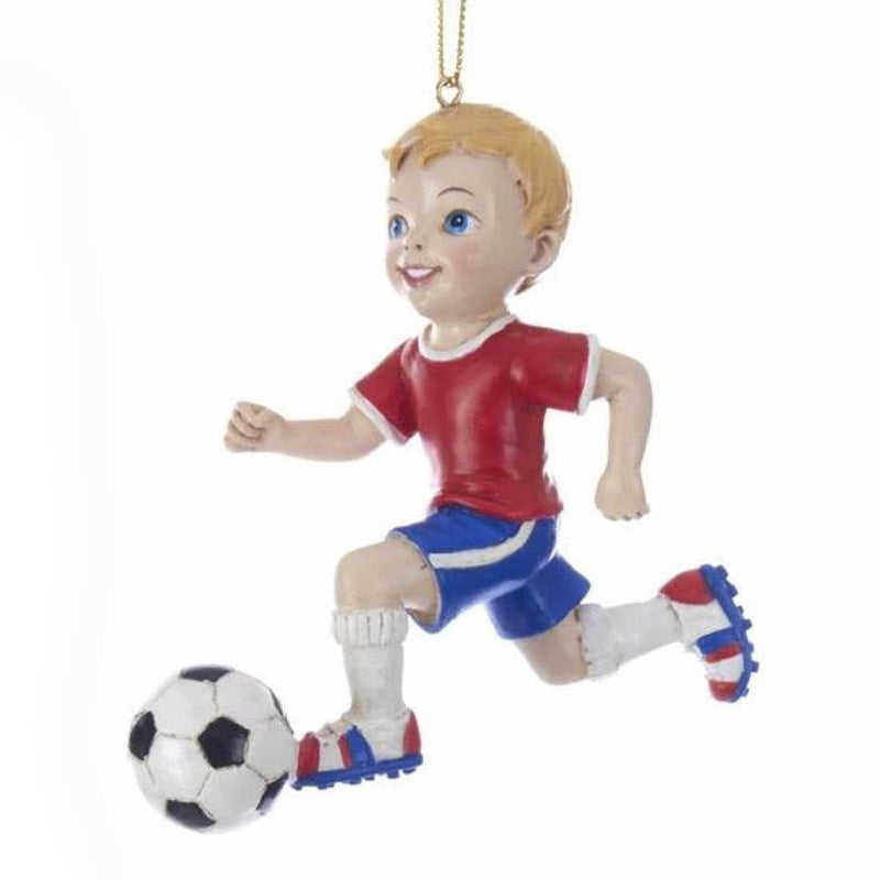 Running Soccer Boy Ornament -  Brunette - Shelburne Country Store