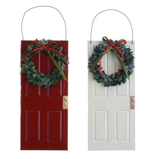 10 Inch Door with Wreath Ornament White - Shelburne Country Store