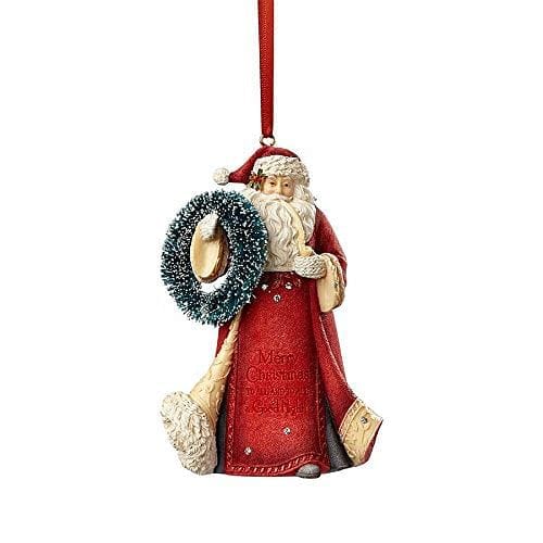 Heart Of Christmas ?Santa With Wreath? Stone Resin Hanging Ornament, 4.02? - Shelburne Country Store