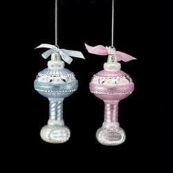 3.5 Noble Gems Baby Rattle Ornament - Pink - Shelburne Country Store