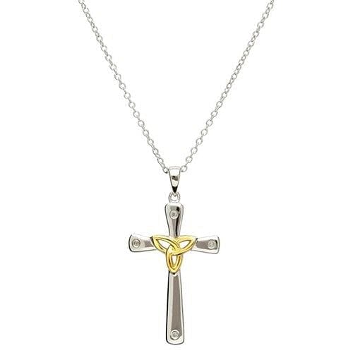 Silver Diamond Gold Plate Trinity Cross Necklace - Shelburne Country Store