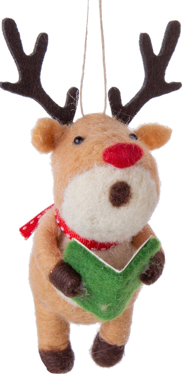 Felt Reindeer Holding Book Ornament - Shelburne Country Store
