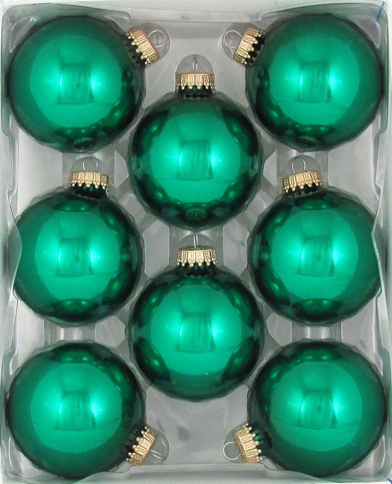 Christmas By Krebbs 2 5/8 Glass Balls - Gold Caps - Emerald Green 8 Pack - Shelburne Country Store
