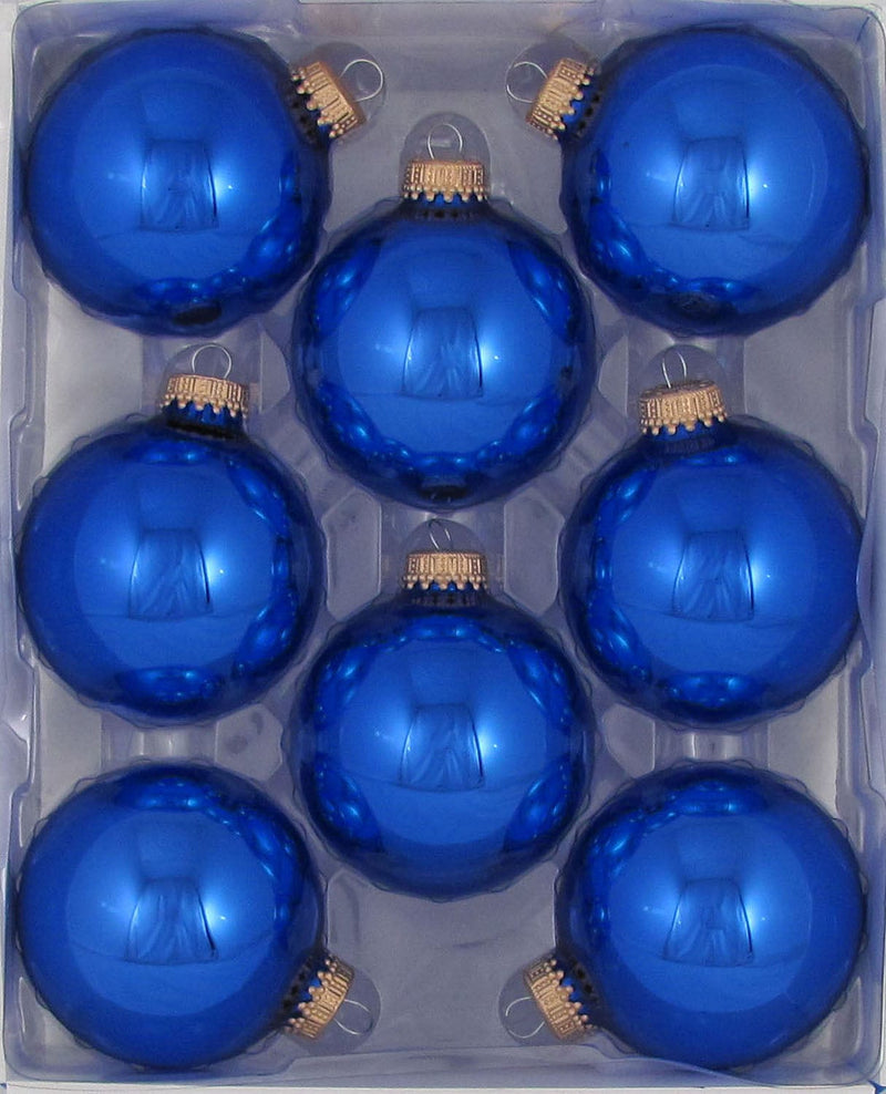 Christmas By Krebbs 2 5/8 Glass Balls - Gold Caps - Victoria Blue 8 Pack - Shelburne Country Store
