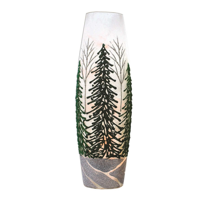 Glittering Green Trees - Lighted 12 Inch Vase - - Shelburne Country Store