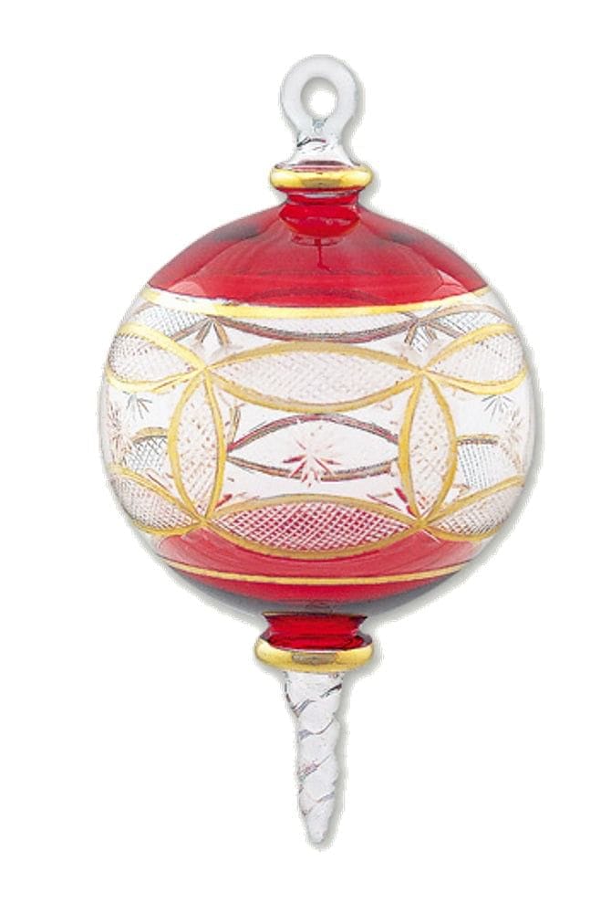 Full Size Gold Etched Ball with Spire -  Christmas Red - Shelburne Country Store
