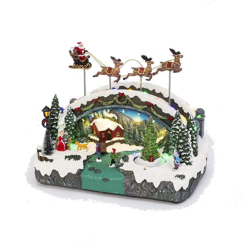 Lighted Musical Holiday Village with Flying Sleigh - Shelburne Country Store