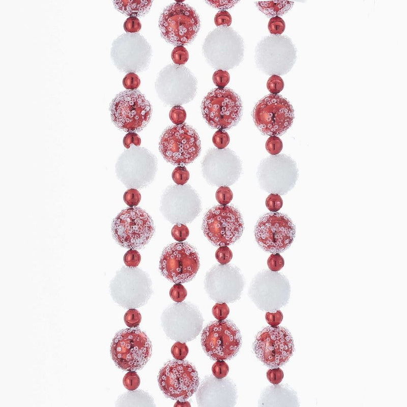 Red and White Frosted Beaded Garland - Shelburne Country Store