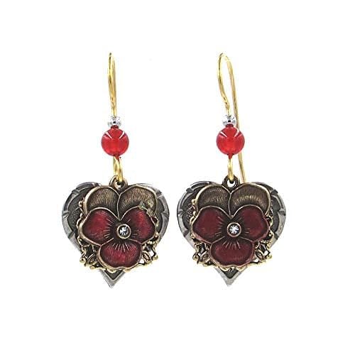 Red Pansy on Filigree and Heart Earrings - Shelburne Country Store