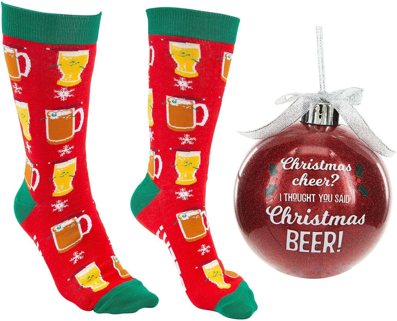 4" Ornament with Holiday Socks - Christmas cheer? I thought you said Christmas beer? - Shelburne Country Store