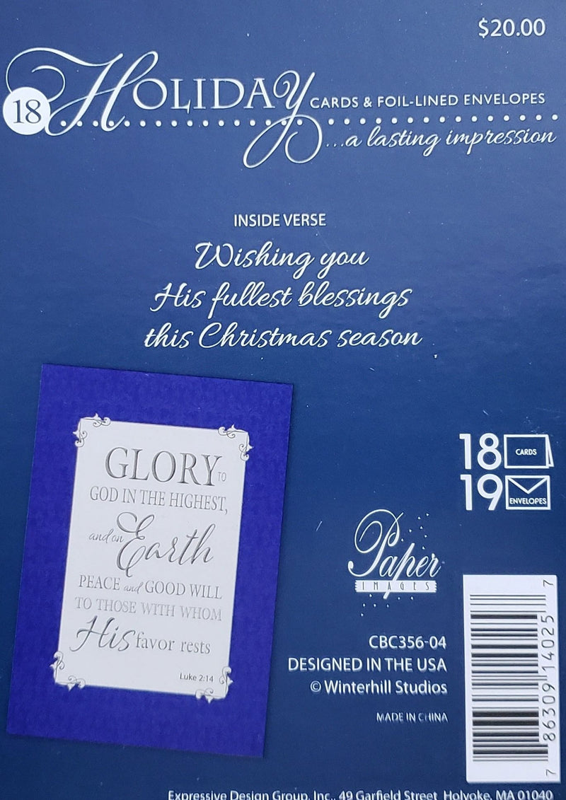 Holiday Luxury Religious Favorites 18 Card Box - Glory to God in the Highest - Shelburne Country Store