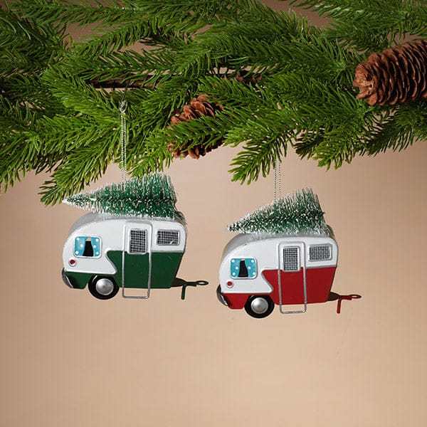 Metal Holiday Camper with Tree Ornament -  Green - Shelburne Country Store