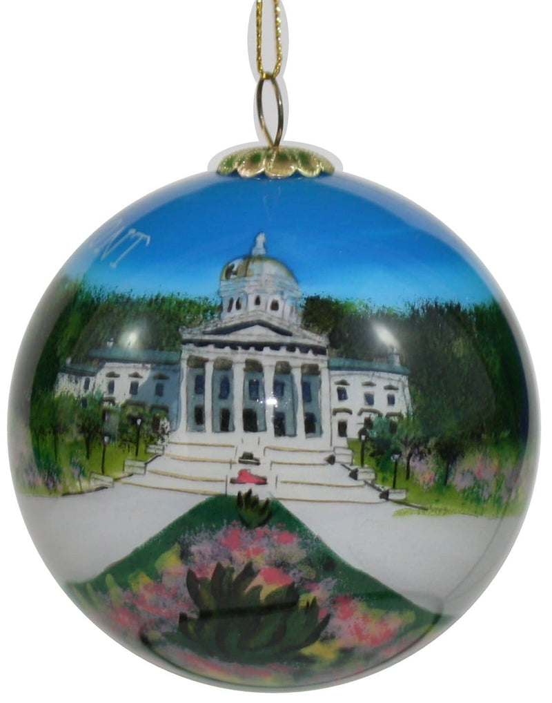 Hand Painted Glass Globe Ornament - Vermont State House in Montpelier - Shelburne Country Store