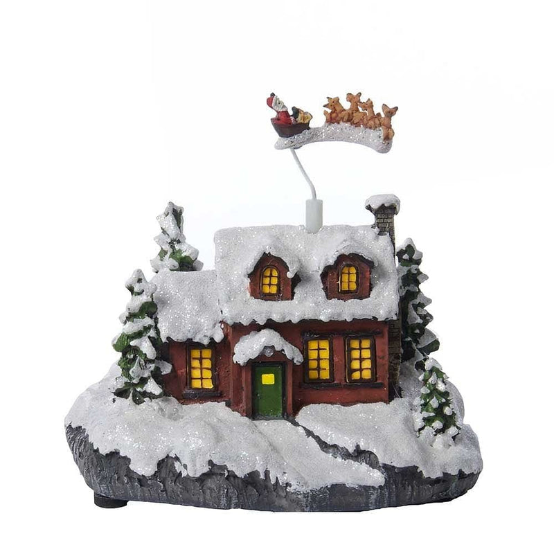 Kurt Adler Battery Operated Musical Led House With Flying Santa, 7.5-Inch - Shelburne Country Store