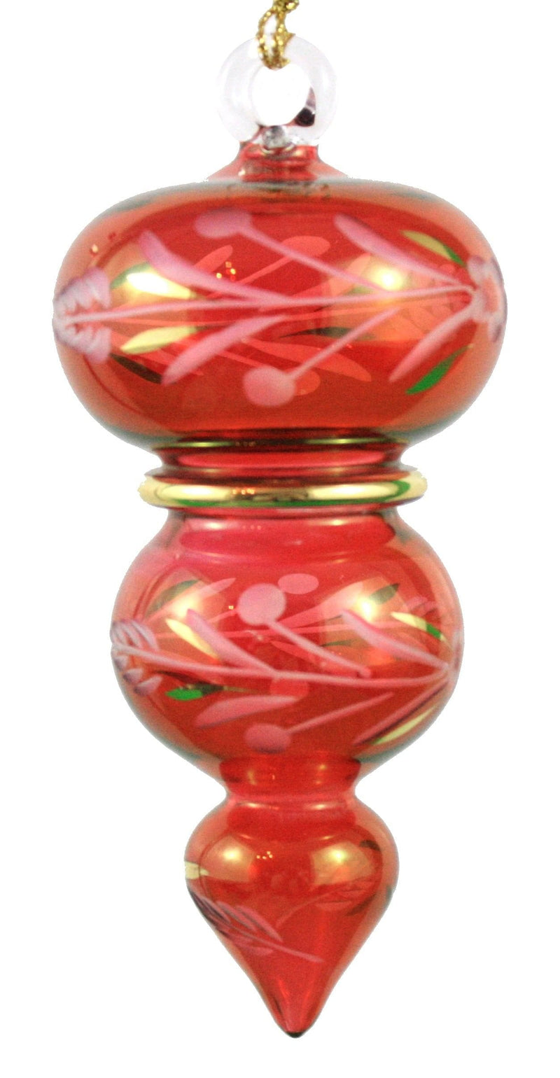 Gold Etched Triple Sphere Ornament -  Red - Shelburne Country Store