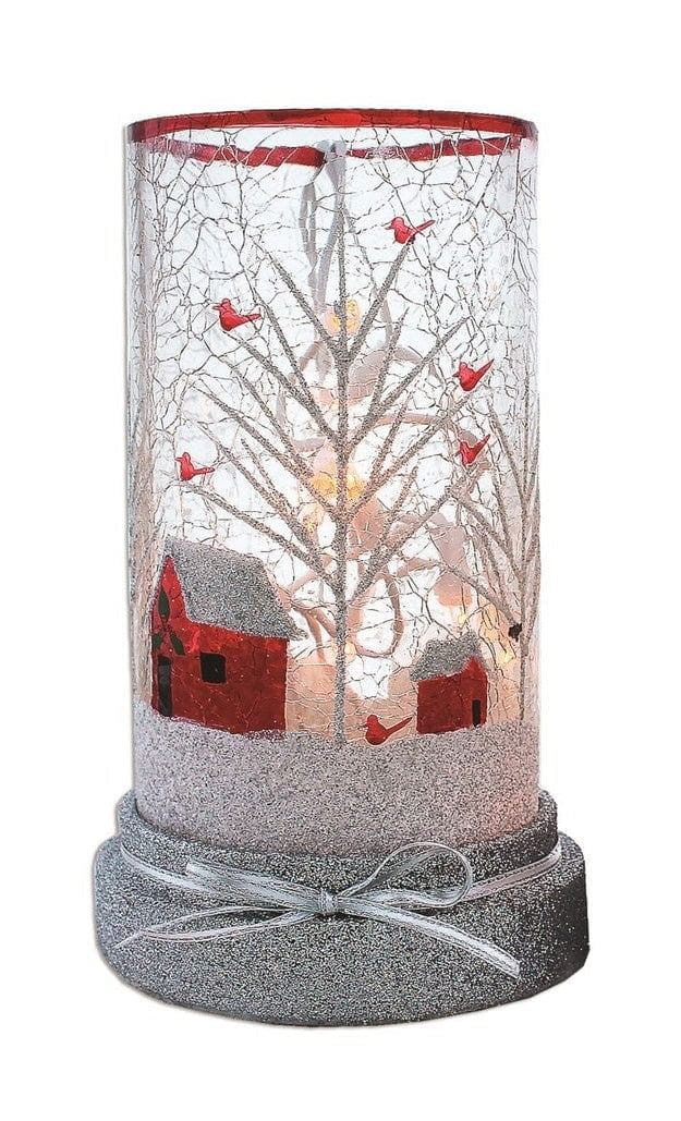 Clearly Winter - Lighted Hurricane with Resin Base - - Shelburne Country Store
