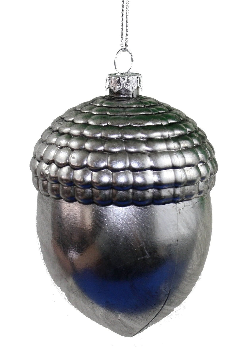 4 Inch Metallic Finish Acorn Ornament - Silver - Shelburne Country Store