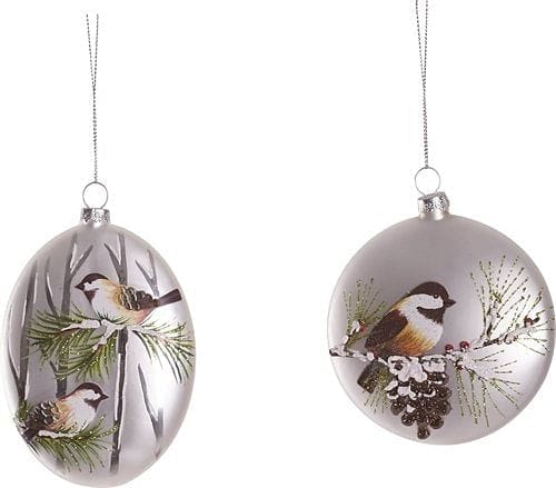 Glass Chickadee Globe Ornament - Oval - Shelburne Country Store