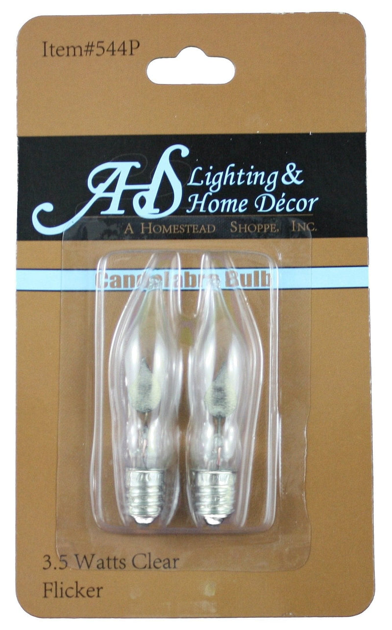Clear 3.5W Flicker / Flame Tip Candelabra Bulb - 2 pack - Shelburne Country Store