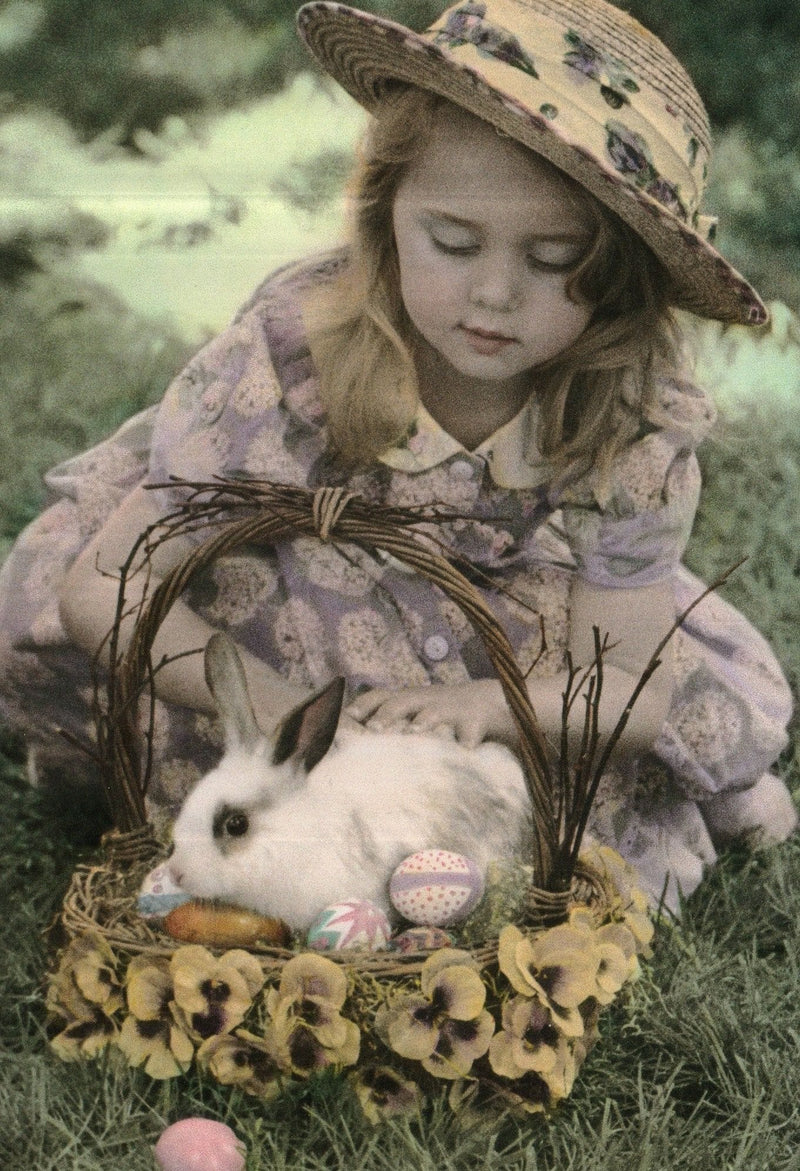 Girl w/ bunny in basket Easter Card - Shelburne Country Store