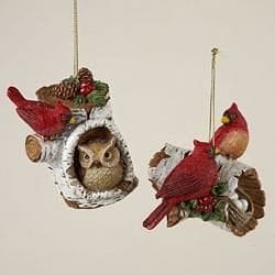 Birch Cardinal On Log Ornament - Nest - Shelburne Country Store
