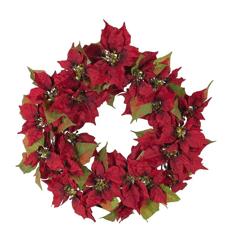 24" Battery-Operated Pre-Lit Red Poinsettia Wreath - Shelburne Country Store