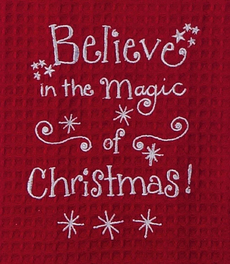 Believe in Magic of Christmas Embroidered Waffle Kitchen Dish Towel - Shelburne Country Store