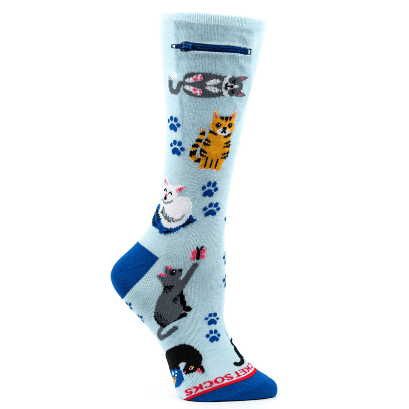 Pocket Socks - Cats on Blue - Womens - Shelburne Country Store