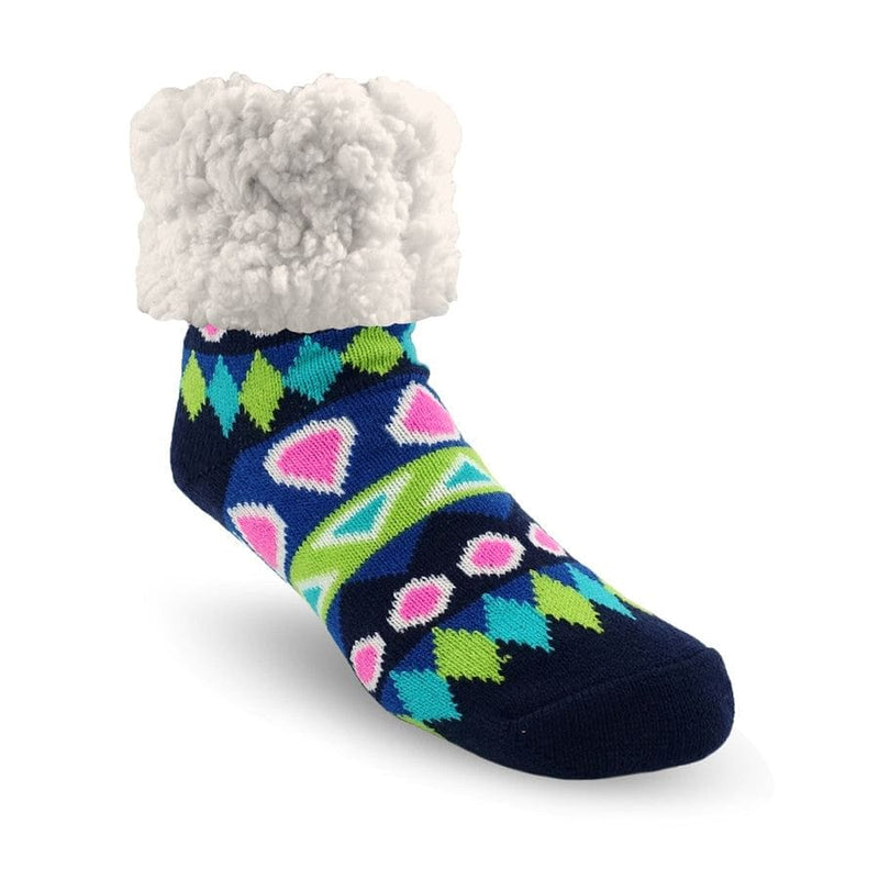 Extra Fuzzy Slipper Socks - Southwest - Blue - Shelburne Country Store