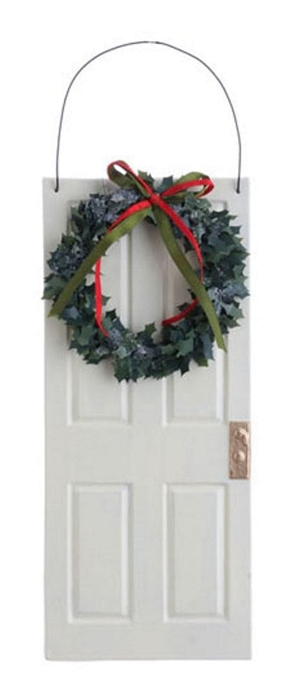 10 Inch Door with Wreath Ornament White - Shelburne Country Store