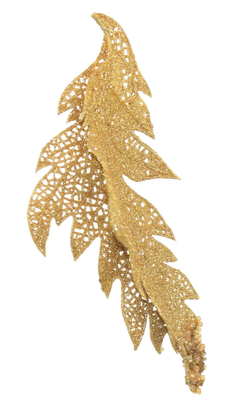 Gold Glitter Leave Ornament - Shelburne Country Store