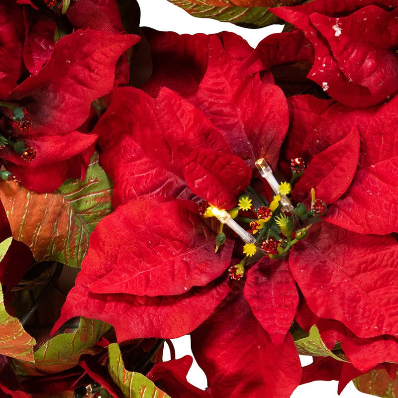 18" Battery-Operated LED Red Poinsettia Wreath - Shelburne Country Store