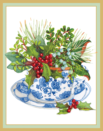 Greenery In Tea Cup Boxed Christmas Cards - Shelburne Country Store