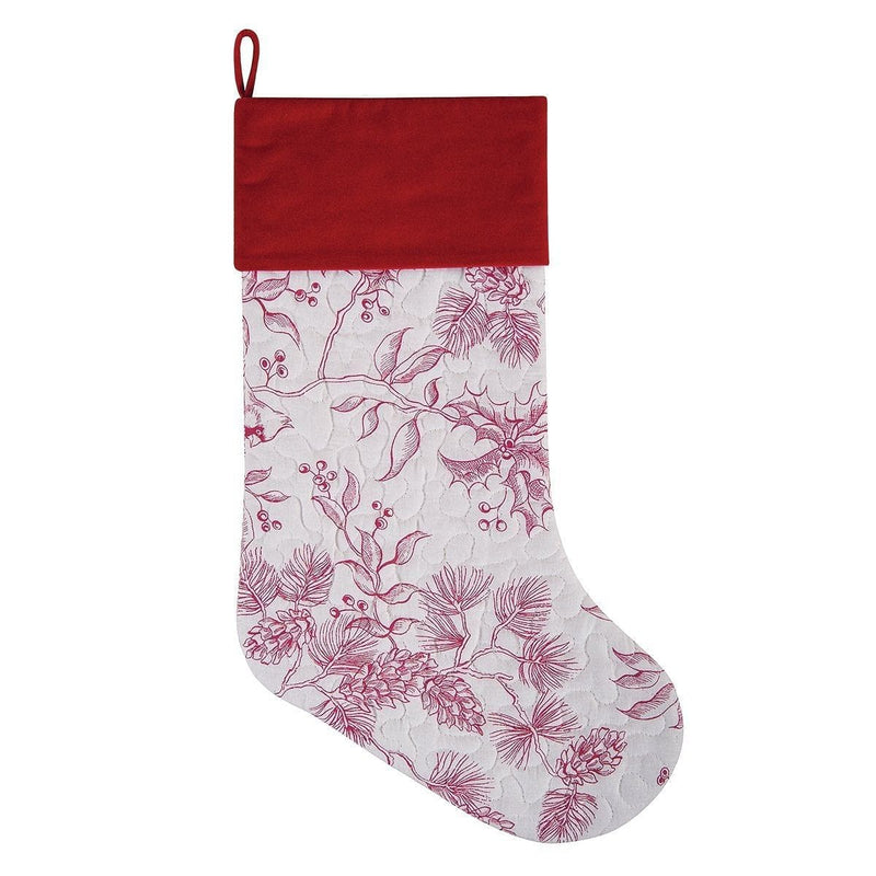Evergreen Toile Stocking Red - Shelburne Country Store