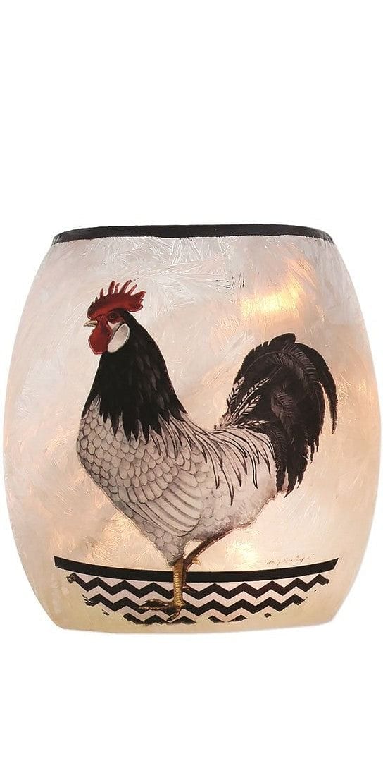 3 Inch Lighted Glass Vase - Black and White Rooster - - Shelburne Country Store